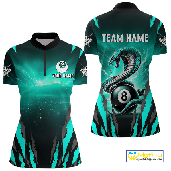 Customized Thunder Lightning Cobra Snake Women Billiard Shirt, 8 Ball Billiard Team Jersey|Turquoise TDM4020