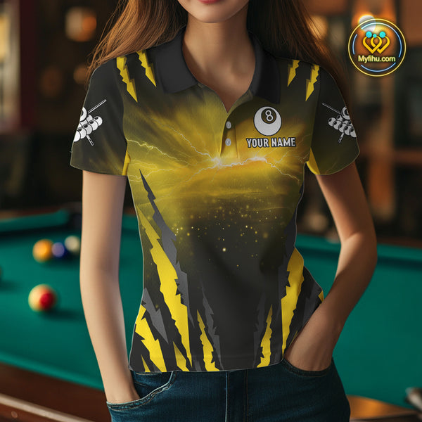 Personalized Thunder Lightning Cobra Snake Women Billiard Shirts, 8 Ball Billiard Team Jersey|Yellow TDM4021