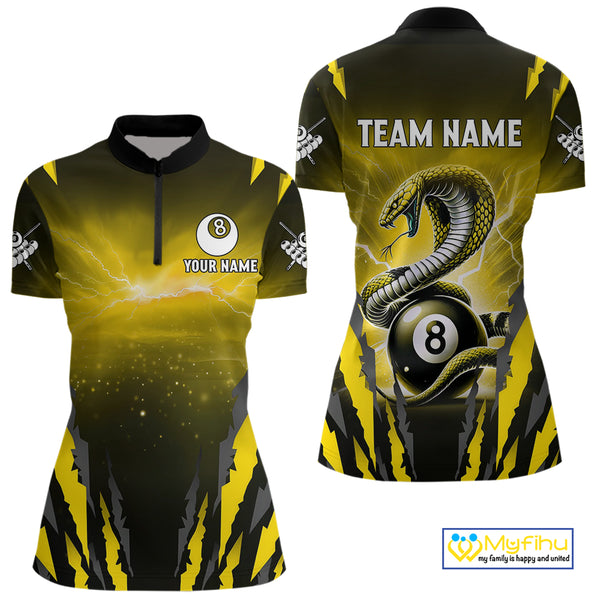 Personalized Thunder Lightning Cobra Snake Women Billiard Shirts, 8 Ball Billiard Team Jersey|Yellow TDM4021