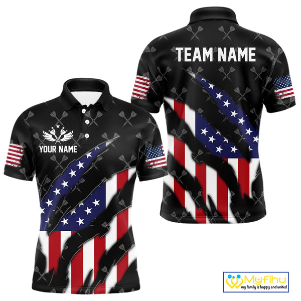 Personalized American Flag Patriotic Dart Shirts For Men – Darts Team Jerseys Polo & 1/4 Zip|Black TDM4025