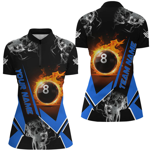 Blue Billiard Jersey Flame 8 Ball Pool Custom Billiard Shirts For Women Team League Billiard Uniform TDM1846