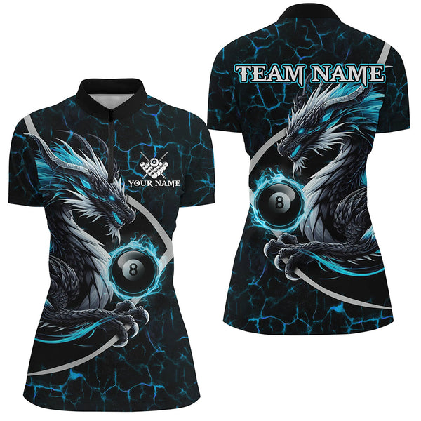 Personalized Blue Glowing Fire Crack Pattern Dragon Billiard Shirts For Women, Team Billiard Jerseys TDM3251