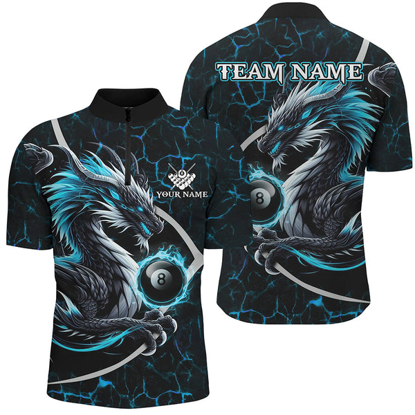 Personalized Blue Glowing Fire Crack Pattern Dragon Billiard Shirts For Men, Team Billiard Jerseys TDM3251