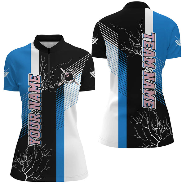 Personalized Black Blue Billiard Polo & Quarter Zip For Women Custom 8 Ball Pool Billiard Team Jersey TDM3270