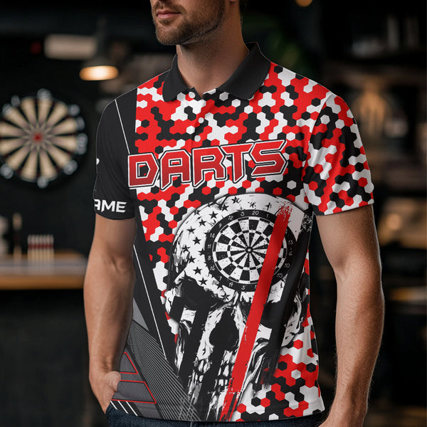 Personalized Red Camo Skull Dart Shirts For Men Custom Funny Skull Dart Jerseys Polo & 1/4 Zip TDM3770
