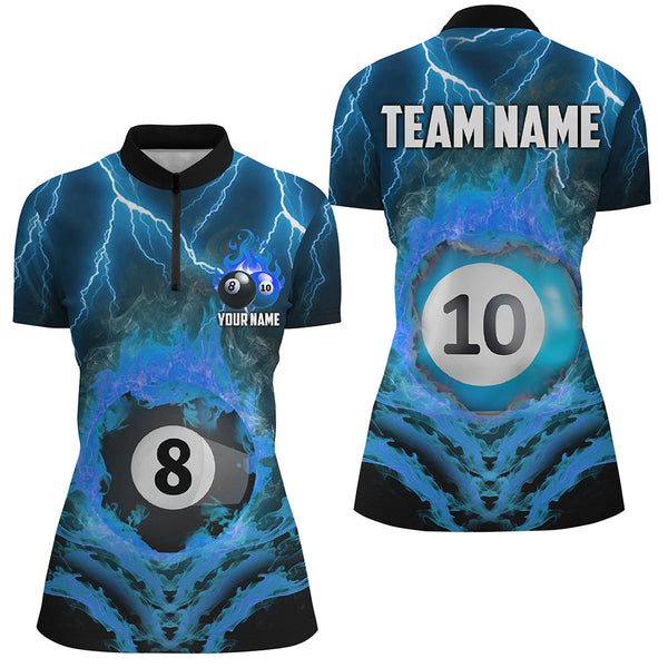 Billiard 8 Ball & 10 Ball Fire Lightning Women Polo & Quarter-Zip Shirt Custom Billiard Jersey Attire TDM1645