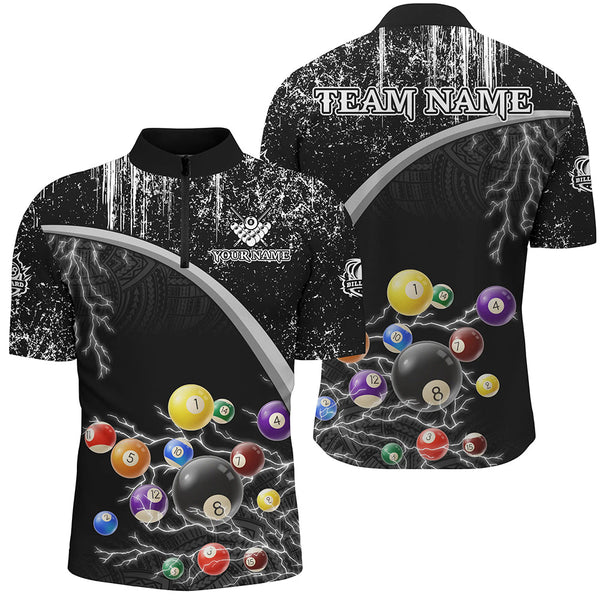 Personalized Black White Grunge Lightning Billiard Shirts For Men, 3D Pool Ball Billiard Jerseys TDM3278