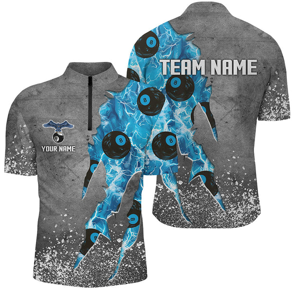 Custom Ball 8 Thunder Lighting Grunge Billiard Shirts For Men Best Billiard Team Jersey |Blue TDM1657