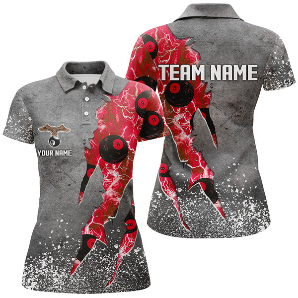 Custom Ball 8 Thunder Lighting Grunge Billiard Shirts For Women Best Billiard Team Jersey |Red TDM1658