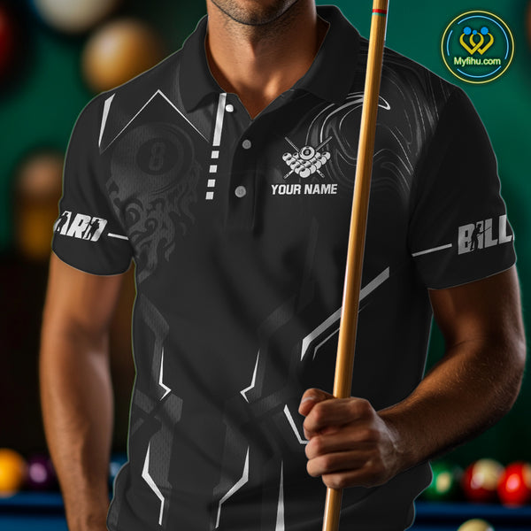 Customized 8 Ball Pool Crown Men Billiard Shirt, White And Black Billiard Team Shirt, Pool Jersey TDM4053