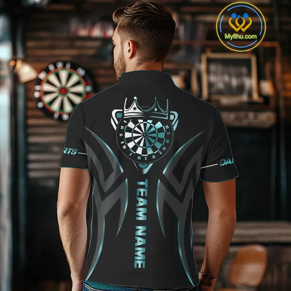 Black And Turquoise Dartboard Crown Dart Shirts For Men Custom Dart Jersey Team Polo & Quarter Zip TDM4061