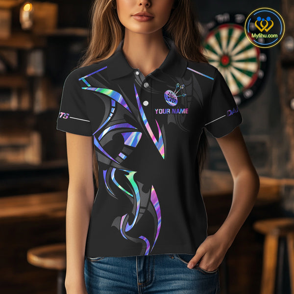 Black And Holographic Dartboard Crown Dart Shirts For Women – Custom Team Polo & Quarter Zip Jersey TDM4062
