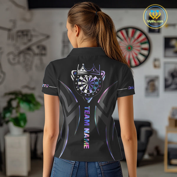 Black And Holographic Dartboard Crown Dart Shirts For Women – Custom Team Polo & Quarter Zip Jersey TDM4062
