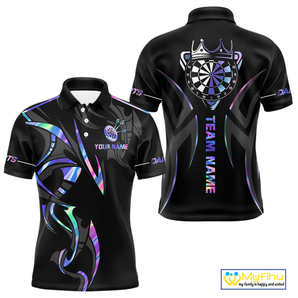 Black And Holographic Dartboard Crown Dart Shirts For Men – Custom Team Polo & Quarter Zip Jersey TDM4062