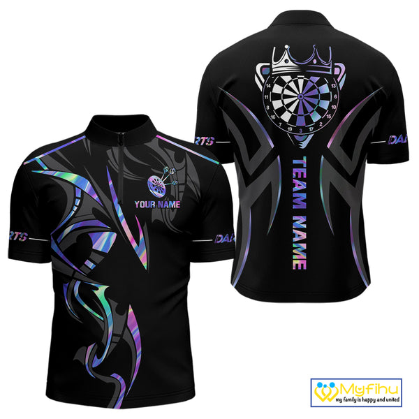 Black And Holographic Dartboard Crown Dart Shirts For Men – Custom Team Polo & Quarter Zip Jersey TDM4062