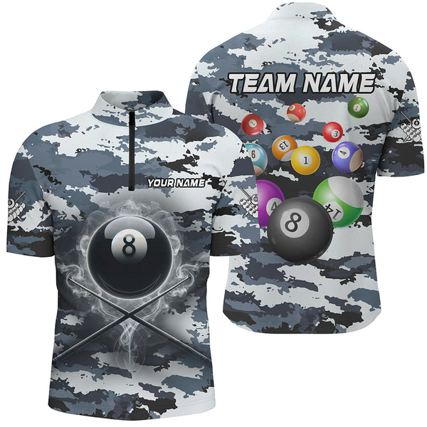 Personalized 8 Ball Pool Smoke Billiard Shirts For Men Custom Camo Billiard Balls Team Jerseys TDM2084