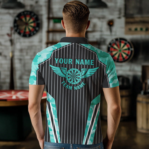 Turquoise Camo Dartboard Pulse Heartbeat Custom Men Dart Shirts, Funny Wings Cool Dart Team Jerseys TDM3618