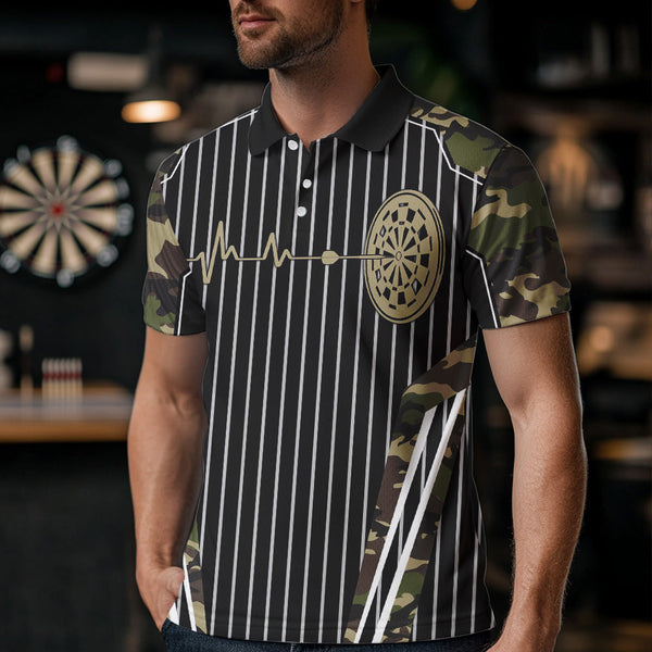 Green Camo Dartboard Pulse Heartbeat Custom Men Dart Shirts, Funny Wings Cool Dart Team Jerseys TDM3619