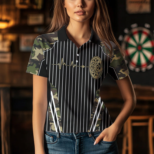 Green Camo Dartboard Pulse Heartbeat Custom Women Dart Shirts, Funny Wings Cool Dart Team Jerseys TDM3619