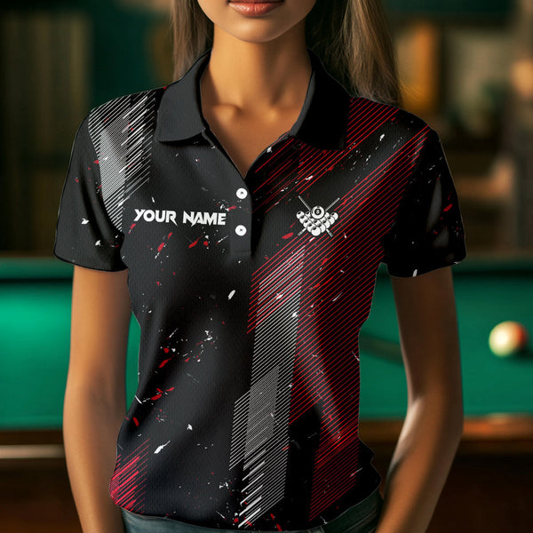 Grunge Black And Red 8 Ball Pool Lights Women's Billiard Shirts Custom Billiard Jersey Polo & 1/4 Zip TDM3780