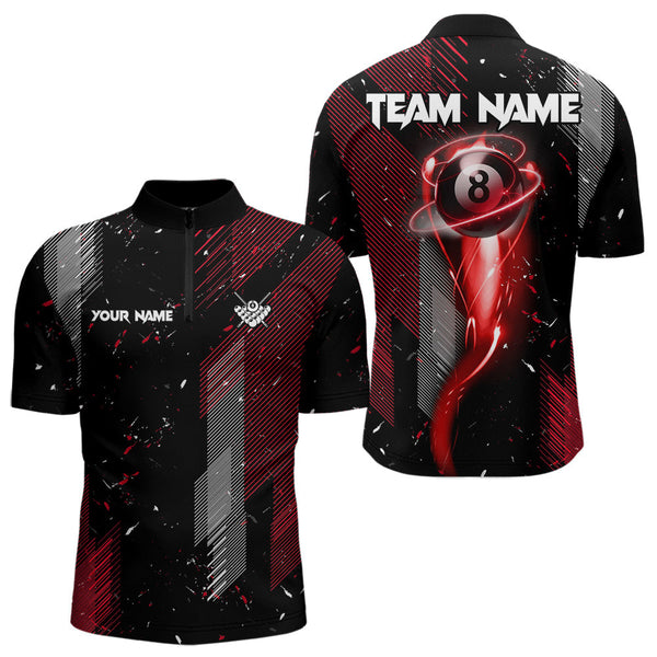Grunge Black And Red 8 Ball Pool Lights Men's Billiard Shirts Custom Billiard Jersey Polo & 1/4 Zip TDM3780