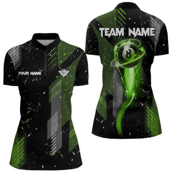 Grunge Black & Green 8 Ball Pool Lights Women's Billiard Shirts Custom Billiard Jersey Polo & 1/4 Zip TDM3781