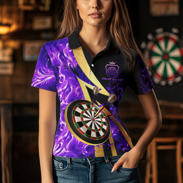 Personalized Purple And Gold Smoke Swirling Women Dart Shirts, Dart Team Shirts Custom Dart Jerseys TDM3784
