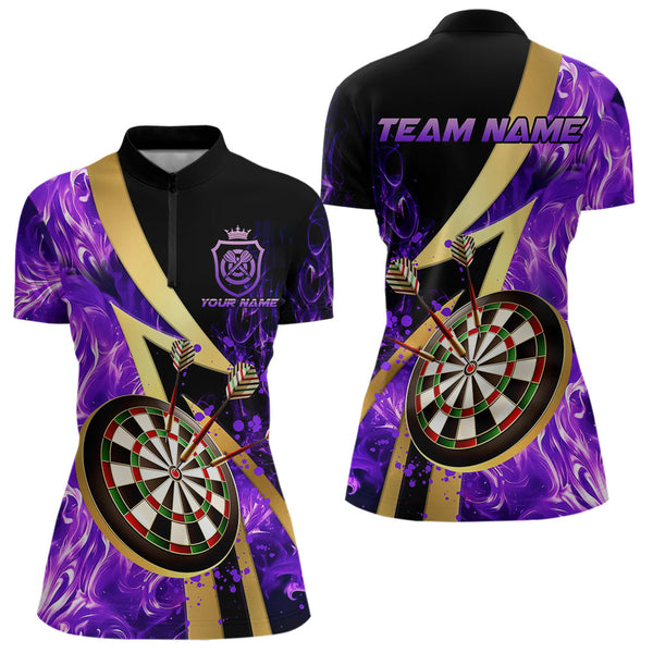 Personalized Purple And Gold Smoke Swirling Women Dart Shirts, Dart Team Shirts Custom Dart Jerseys TDM3784