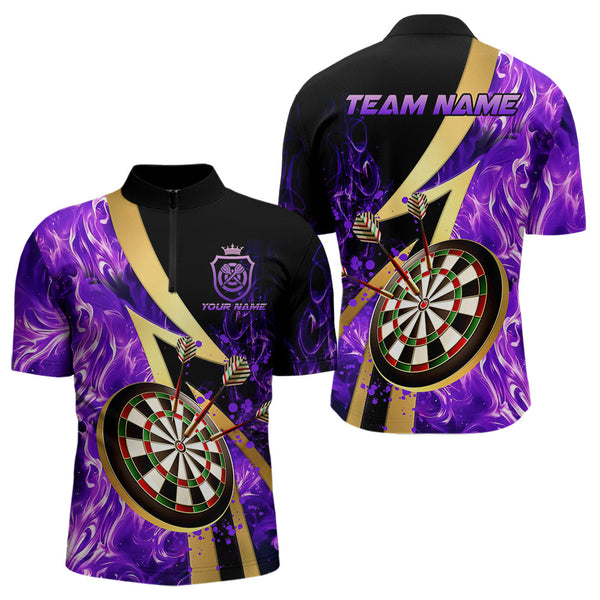 Personalized Purple And Gold Smoke Swirling Men Dart Shirts, Dart Team Shirts Custom Dart Jerseys TDM3784
