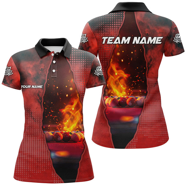 Custom Red Billiard Balls Fire 3D Printed Women Polo & Quarter-Zip Shirts, Billiards Apparel Clothing TDM1677