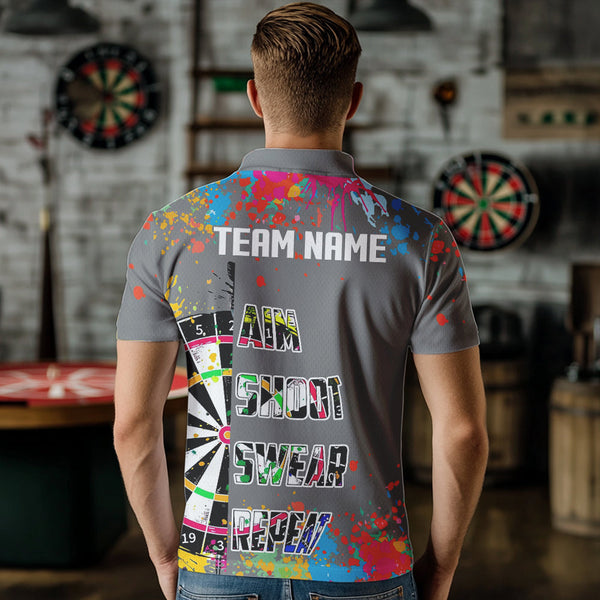 Funny Dartboards Colorful Paint Aim Shoot Swear Repeat Custom Men Darts Shirt, Dart Jerseys |Grey TDM3639