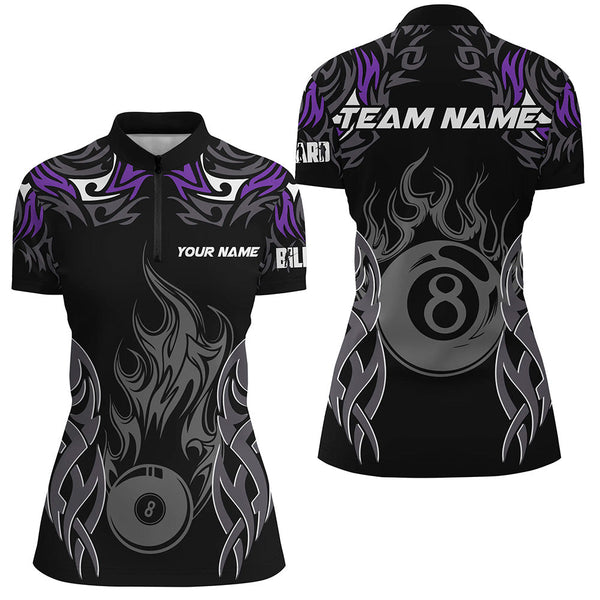 Customized Billiard Tournament Jersey For Women, 8 Ball Fire Flame Billiard Team Shirts | Purple TDM2337