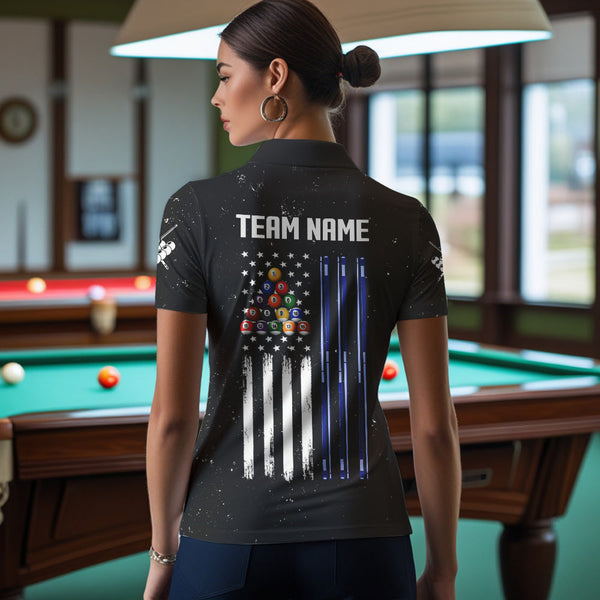 Personalize Grunge US Flag Smoke Women Billiard Polo & Quarter Zip Custom Patriotic Billiard Jerseys TDM3490