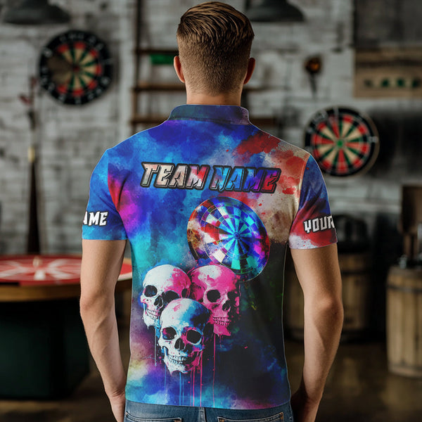 Funny Colorful Neon Graffiti Skull Dart Shirts For Men Custom Dart Jerseys, Best Darts Clothing TDM3794