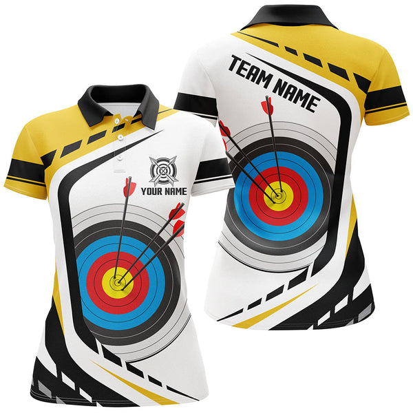 Personalized Archery Target 3D Women Polo & Quarter-Zip Shirts Custom Yellow White Archery Jerseys TDM1910