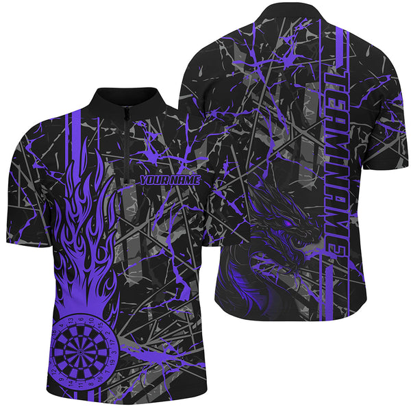 Purple Grunge Dart Jerseys For Men, Fire Flame Dart Board Custom Name Dragon Darts League Shirts TDM2605