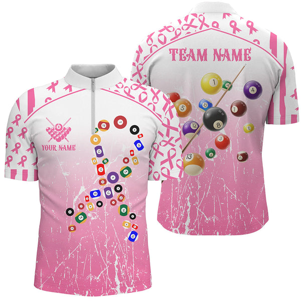 Colorful Billiard Balls Custom Pink Billiard Shirts For Men, Funny Breast Cancer Billiard Jerseys TDM2368
