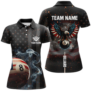 Personalized Eagle US Flag 8 Ball Smoke Billiard Shirts For Women, Patriotic Billiard Pool Jerseys TDM2854