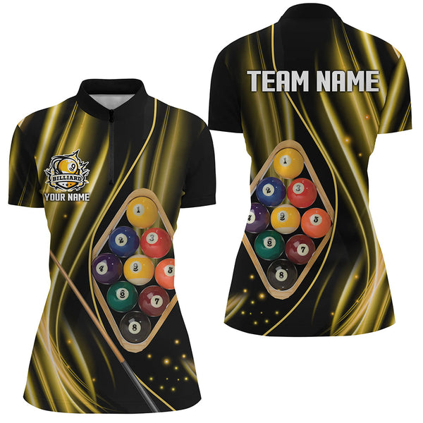 Custom Yellow Jerseys 9 Ball Billiard Polo & Quarter-Zip Shirts For Women, 9 Ball Pool Team Shirts TDM1709