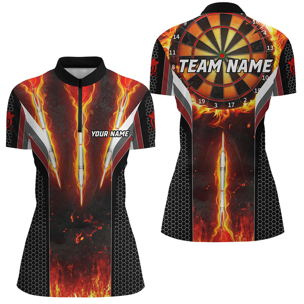 Personalized Darts Burning Fire Women Polo & 1/4 Zip Shirts Custom Team League  Darts Jerseys TDM1540