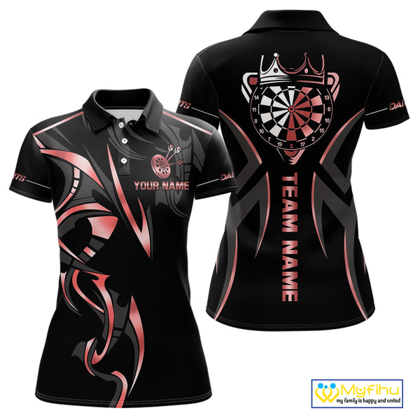 Black And Red Dartboard Crown Dart Shirts For Women Custom Dart Jersey Team Polo & Quarter Zip TDM4091