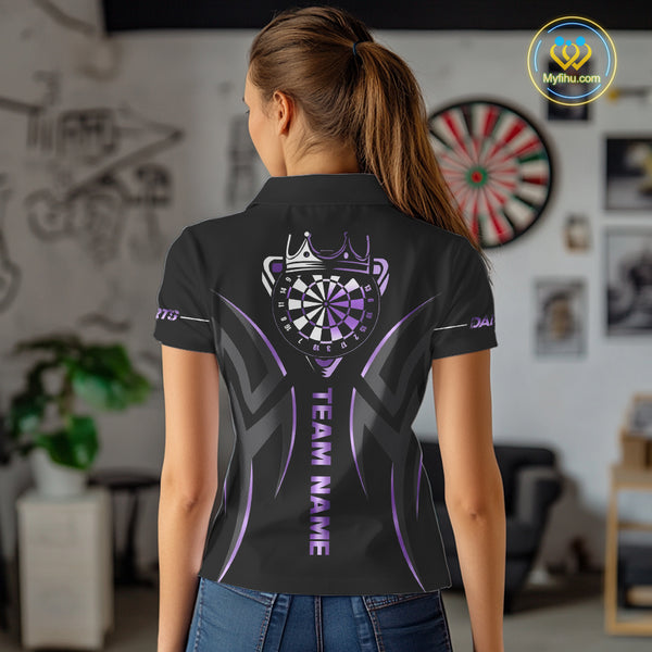Black And Purple Dartboard Crown Dart Shirts For Women Custom Dart Jersey Team Polo & Quarter Zip TDM4092