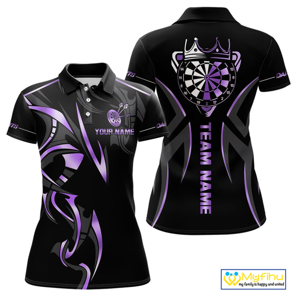 Black And Purple Dartboard Crown Dart Shirts For Women Custom Dart Jersey Team Polo & Quarter Zip TDM4092