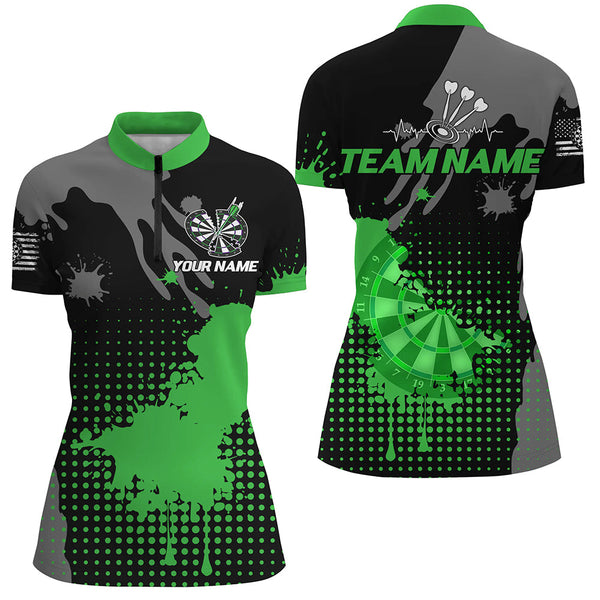 Personalized Grunge Paint Darts Polo & 1/4 Zip Shirts For Women, Best Darts Shirts Team Jersey |Green TDM2387