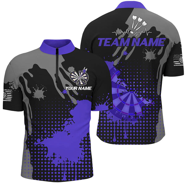 Personalized Grunge Paint Darts Polo & 1/4 Zip Shirts For Men Best Darts Shirts Team Jersey |Purple TDM2389