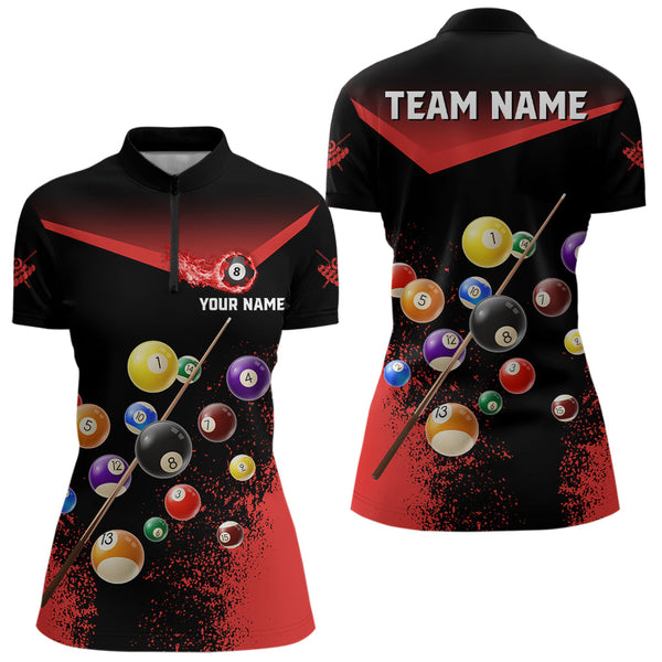 Personalized Grunge Red Black 3D Pool Balls Women Billiard Shirts Custom Billiard Jerseys For Team TDM3512