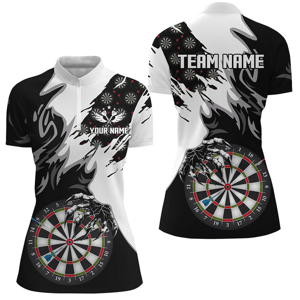 Personalized Black White Darts Board Claws Women Polo & 1/4 Zip Shirts Custom Darts Team Jerseys TDM1550