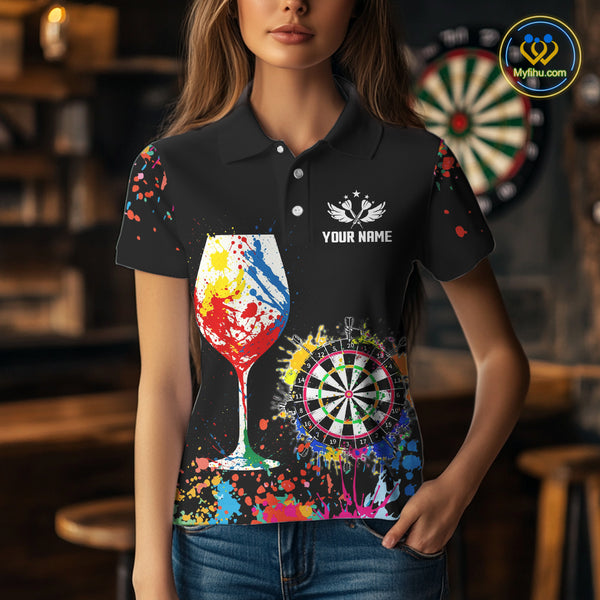 Personalized Colorful Splash Dart Shirts For Women, Funny Wine Glass Custom Darts Jersey Outfit TDM4099