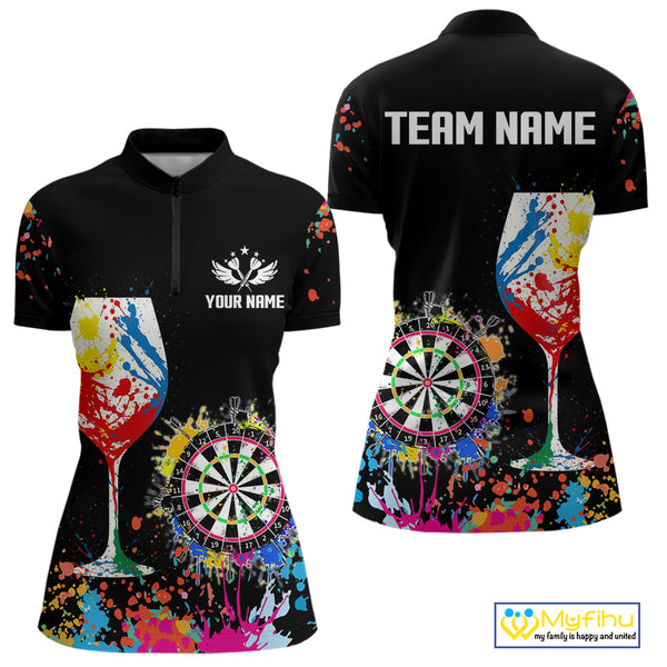 Personalized Colorful Splash Dart Shirts For Women, Funny Wine Glass Custom Darts Jersey Outfit TDM4099