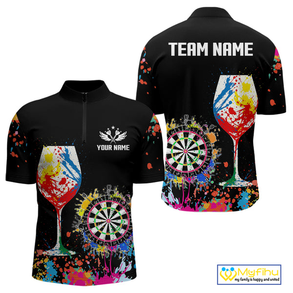 Personalized Colorful Splash Dart Shirts For Men, Funny Wine Glass Custom Darts Jersey Outfit TDM4099